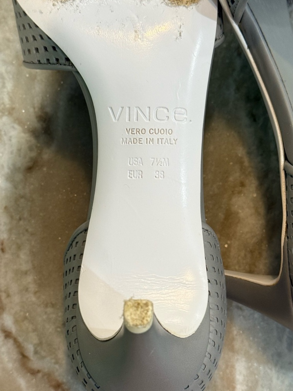 Women’s VINCE Aurelian perforated grey leather kitten heels- Size 7.5 - Picture 8 of 10